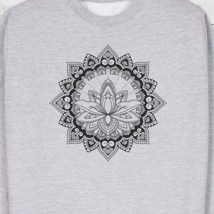 Lotus Mandala Art Sweatshirt Traditional Indian Henna Tattoo Gold Print Yoga Inspirational Buddhism Hindu Printed Womens Mens Jumper Top