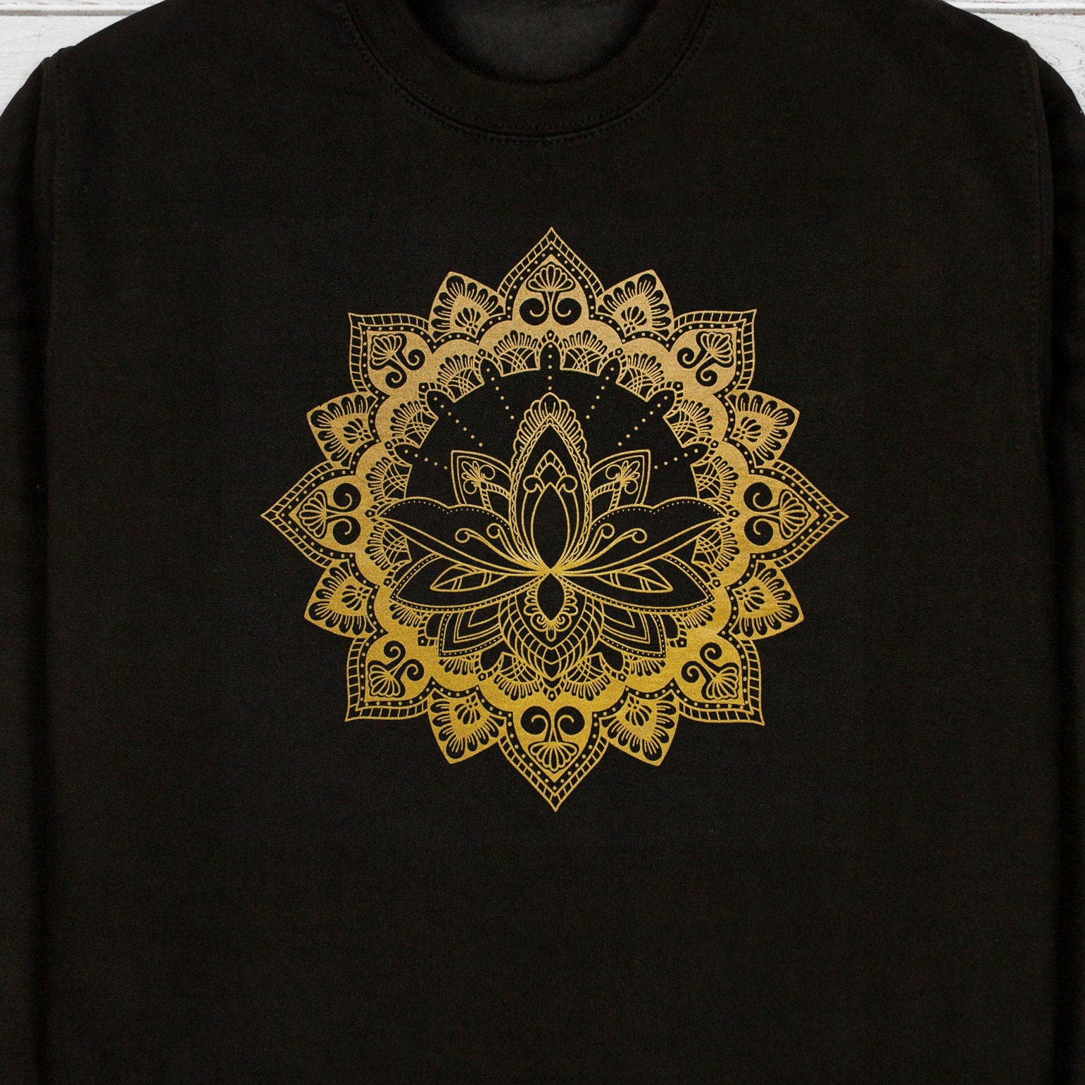 Lotus Mandala Art Sweatshirt Traditional Indian Henna Tattoo Gold Print Yoga Inspirational Buddhism Hindu Printed Womens Mens Jumper Top