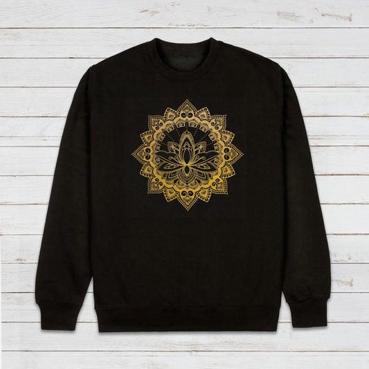 Lotus Mandala Art Sweatshirt Traditional Indian Henna Tattoo Gold Print Yoga Inspirational Buddhism Hindu Printed Womens Mens Jumper Top
