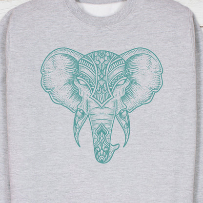 Elephant Art Sweatshirt Traditional Indian Henna Tattoo Gold Print Yoga Inspirational Lotus Mandala Hindu Printed Womens Mens Jumper Top