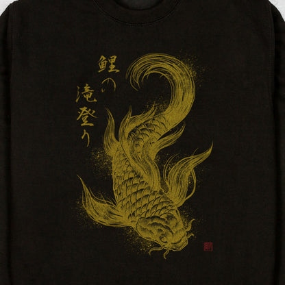 Japanese Koi Carp Calligraphy Art Sweatshirt Japan Kanji Writing Yoga Dragon Samurai Anime Manga Aesthetic Printed Womens Mens Jumper Top
