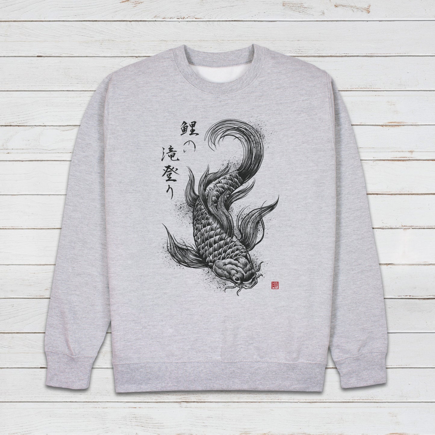 Japanese Koi Carp Calligraphy Art Sweatshirt Japan Kanji Writing Yoga Dragon Samurai Anime Manga Aesthetic Printed Womens Mens Jumper Top