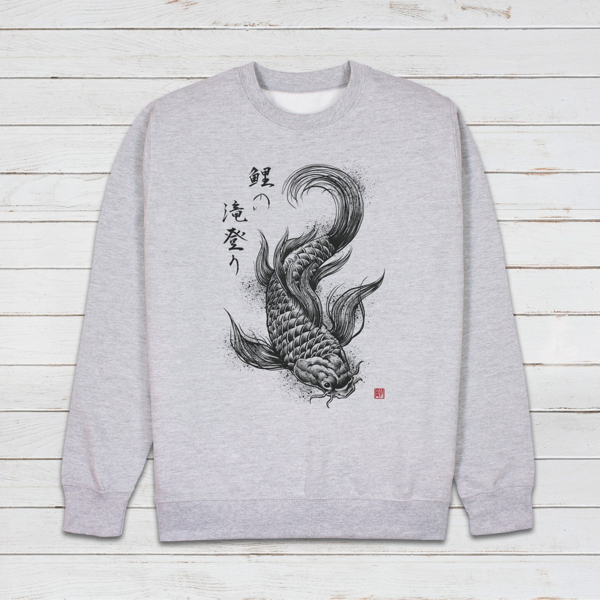 Japanese Koi Carp Calligraphy Art Sweatshirt Japan Kanji Writing Yoga Dragon Samurai Anime Manga Aesthetic Printed Womens Mens Jumper Top