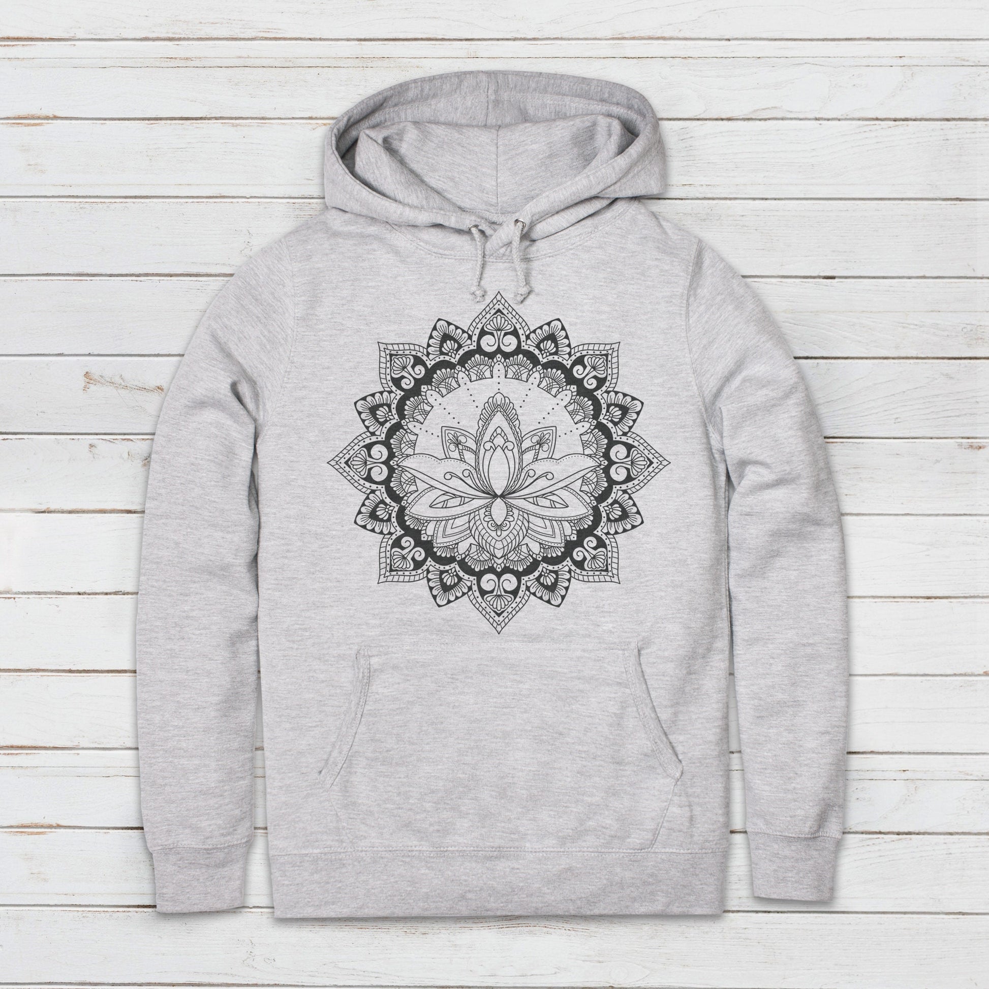 Mandala Lotus Hoodie Indian Henna Tattoo Meditation Hindu Hinduism Design Chakra Tai Chi Yoga Gift Girls Womens Printed Hooded Top Jumper