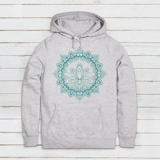 Mandala Lotus Hoodie Indian Henna Tattoo Meditation Hindu Hinduism Design Chakra Tai Chi Yoga Gift Girls Womens Printed Hooded Top Jumper