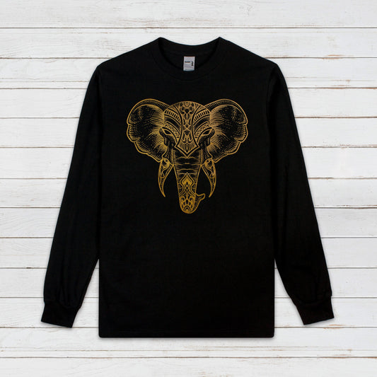 Elephant Print Long Sleeve Print T Shirt Art Traditional Indian Henna Tattoo Yoga Mandala Lotus Hindu Artwork Hindu Printed Mens Women Tee