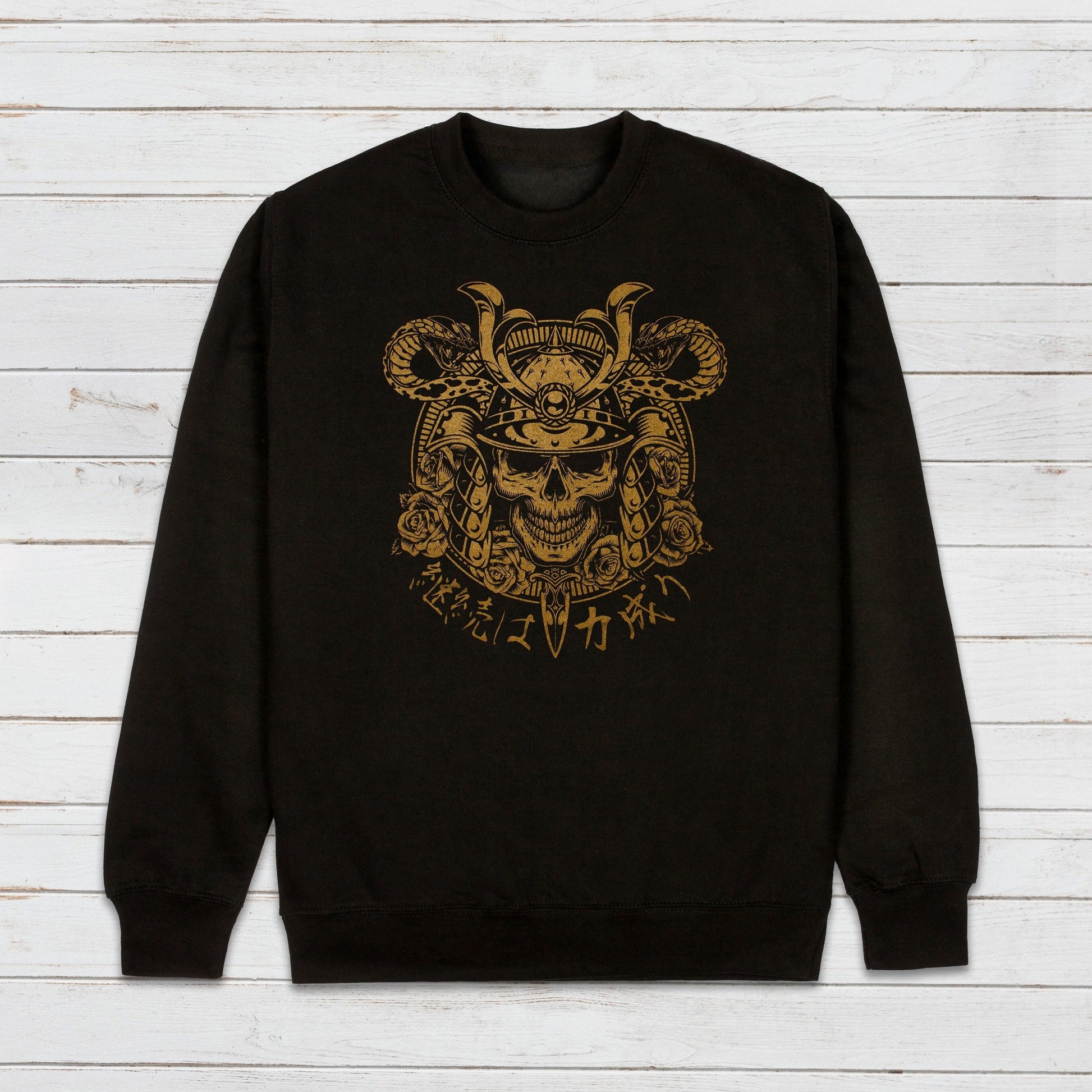 Japanese Samurai Sweatshirt Anime Manga Bushido Onna Bugeisha Tattoo Skull Armour Yoroi Kanji Calligraphy Printed Women Mens Jumper Top