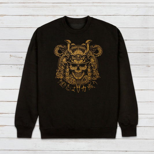 Japanese Samurai Sweatshirt Anime Manga Bushido Onna Bugeisha Tattoo Skull Armour Yoroi Kanji Calligraphy Printed Women Mens Jumper Top