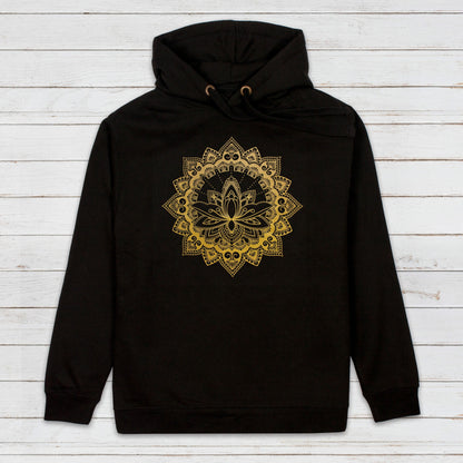 Mandala Lotus Hoodie Indian Henna Tattoo Meditation Hindu Hinduism Design Chakra Art Printed Mens Womens Sweatshirt Gold Printed Hooded Top