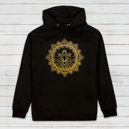 Mandala Lotus Hoodie Indian Henna Tattoo Meditation Hindu Hinduism Design Chakra Art Printed Mens Womens Sweatshirt Gold Printed Hooded Top