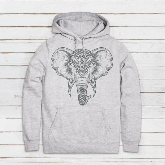 Elephant Hoodie Indian Henna Tattoo Mandala Ganesha Hindu Hinduism Design Chakra Tai Chi Yoga Gift Girls Womens Printed Hooded Top Jumper