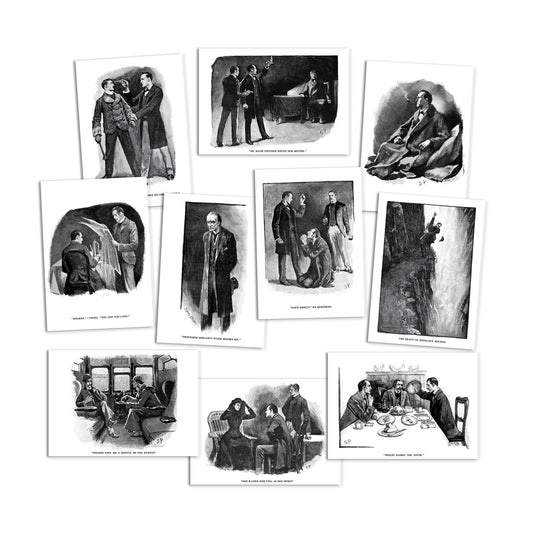 Sherlock Holmes Illustrations Art Postcards Set of 10 Postcard Prints Pack Sidney Paget Conan Doyle Strand Magazine Drawing Victorian Cards