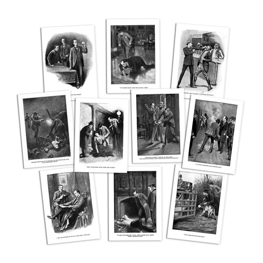 Sherlock Holmes Illustrations Art Postcards Set of 10 Postcard Prints Pack Set Sidney Paget Watson Conan Doyle Drawing Victorian Cards