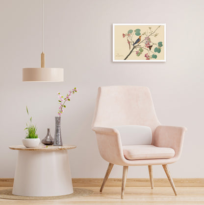 Framed Mounted Indian Jujube Tree Art Vintage Print Poster Antique Sheikh Zain al-Din Painting Nature Birds Butterflies Georgian Victorian