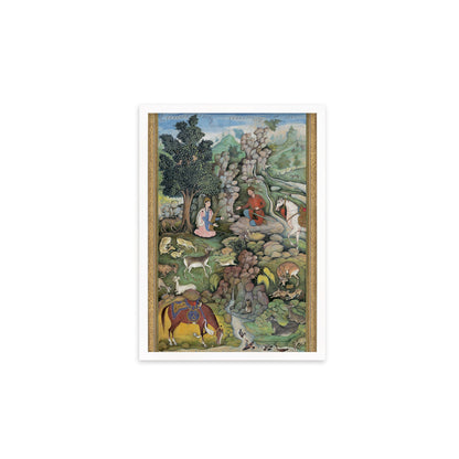 Framed Mounted Mughal Persian Art Vintage Print Poster Antique Bahram Gur Sees Herd of Deer Mesmerized by Dilarams Music Painting Iran A3