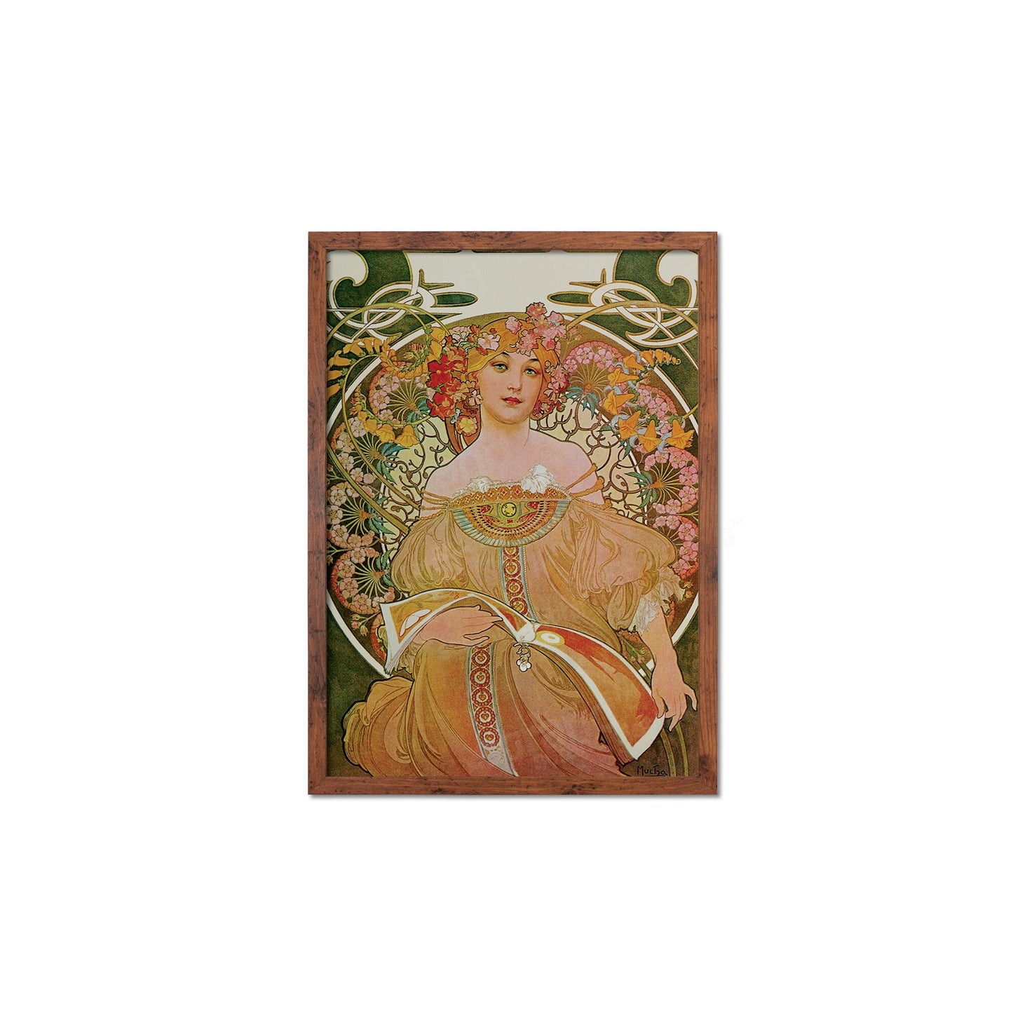 Framed Mounted Alphonse Mucha Reverie Vintage Art Print Poster Wall Antique Book Quirky Illustration Fairy Princess Floral Victorian Design