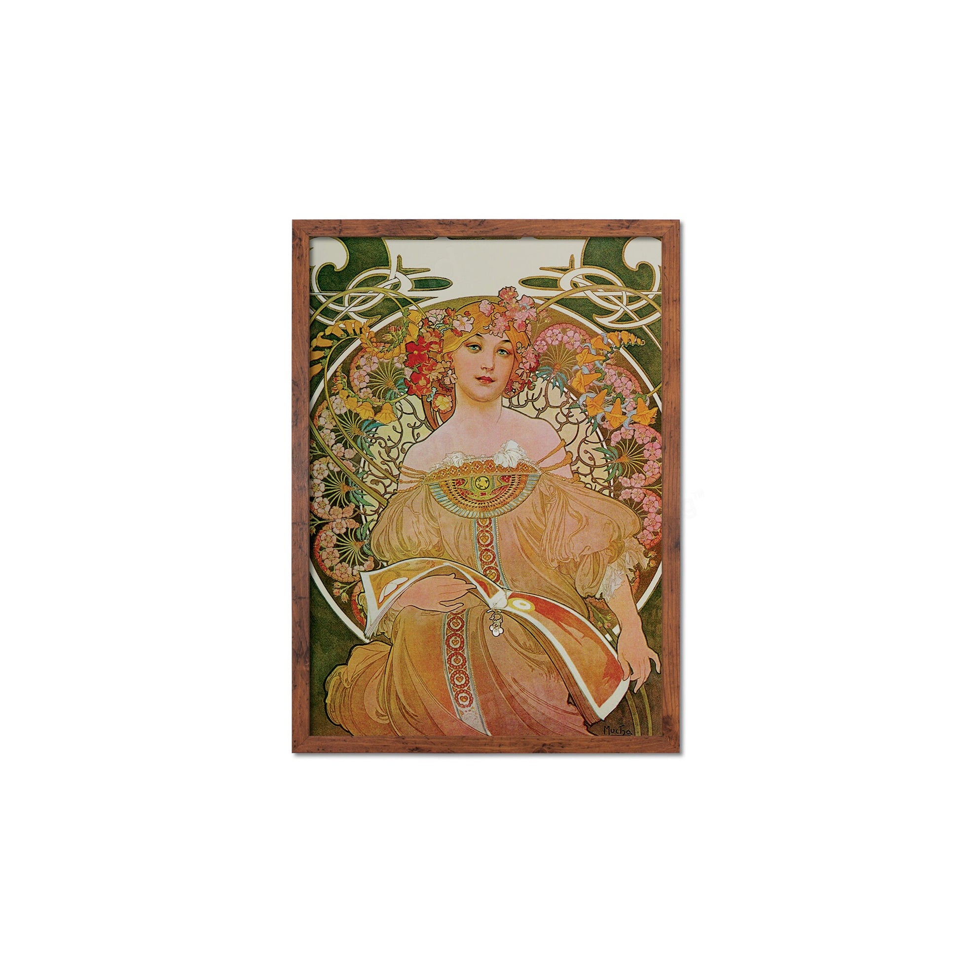 Framed Mounted Alphonse Mucha Reverie Vintage Art Print Poster Wall Antique Book Quirky Illustration Fairy Princess Floral Victorian Design