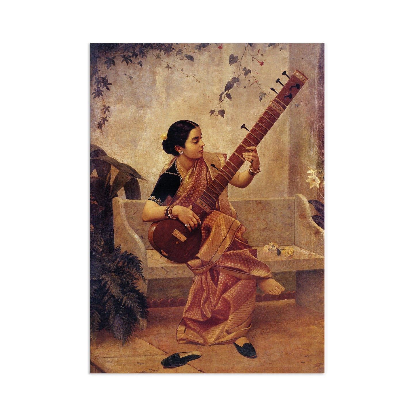 Indian Art Vintage Print Poster Antique Raja Ravi Varma Kadambari Music Hath Charm Hindu Kerala Painting Beautiful A3 Veena Sitar Music