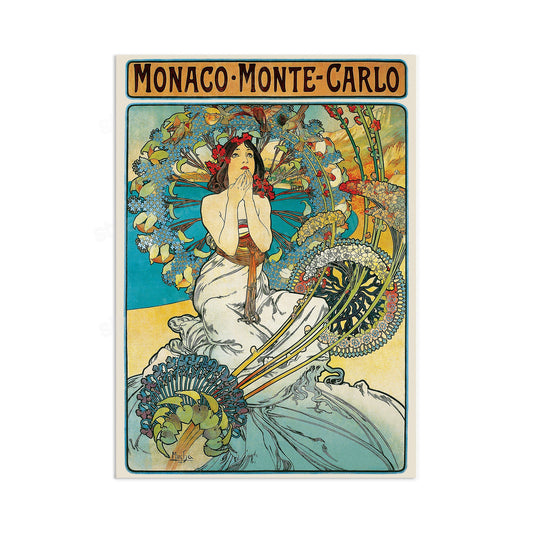 Alphonse Mucha Monaco Monte Carlo Vintage Art Print Poster Wall Antique Quirky Illustration Fairy Floral Victorian Edwardian Beautiful Woman
