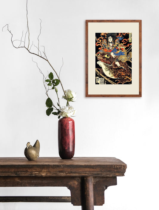 Japanese Samurai Art Print Poster Woodblock Ukiyo-e Style Framed Mounted Wall Utagawa Kuniyoshi Samurai Toad Horror Monster Frog Japan A3 A2