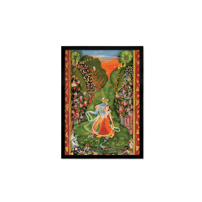 Framed Mounted Indian Art Vintage Print Poster Antique Radha and Krishna Walk in a Flowering Grove The Kota Master Hindu Painting Beautiful