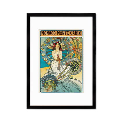 Framed Mounted Alphonse Mucha Monaco Monte Carlo Vintage Art Print Poster Wall Antique Quirky Illustration Fairy Floral Victorian Beautiful