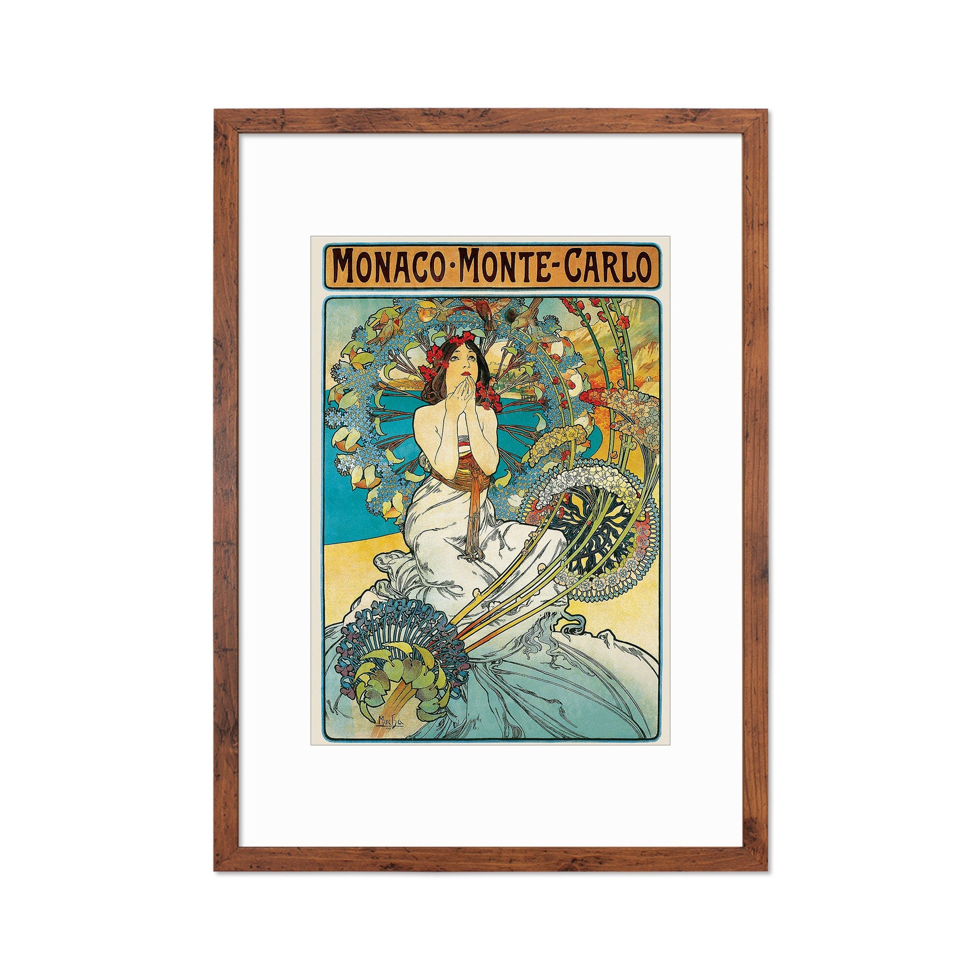 Framed Mounted Alphonse Mucha Monaco Monte Carlo Vintage Art Print Poster Wall Antique Quirky Illustration Fairy Floral Victorian Beautiful