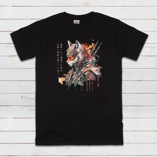Japanese T Shirt Samurai Fox Bushido Honour Kitsune Traditional Martial Arts Ninja Sword Calligraphy Anime Manga Mens Womens Printed Tee