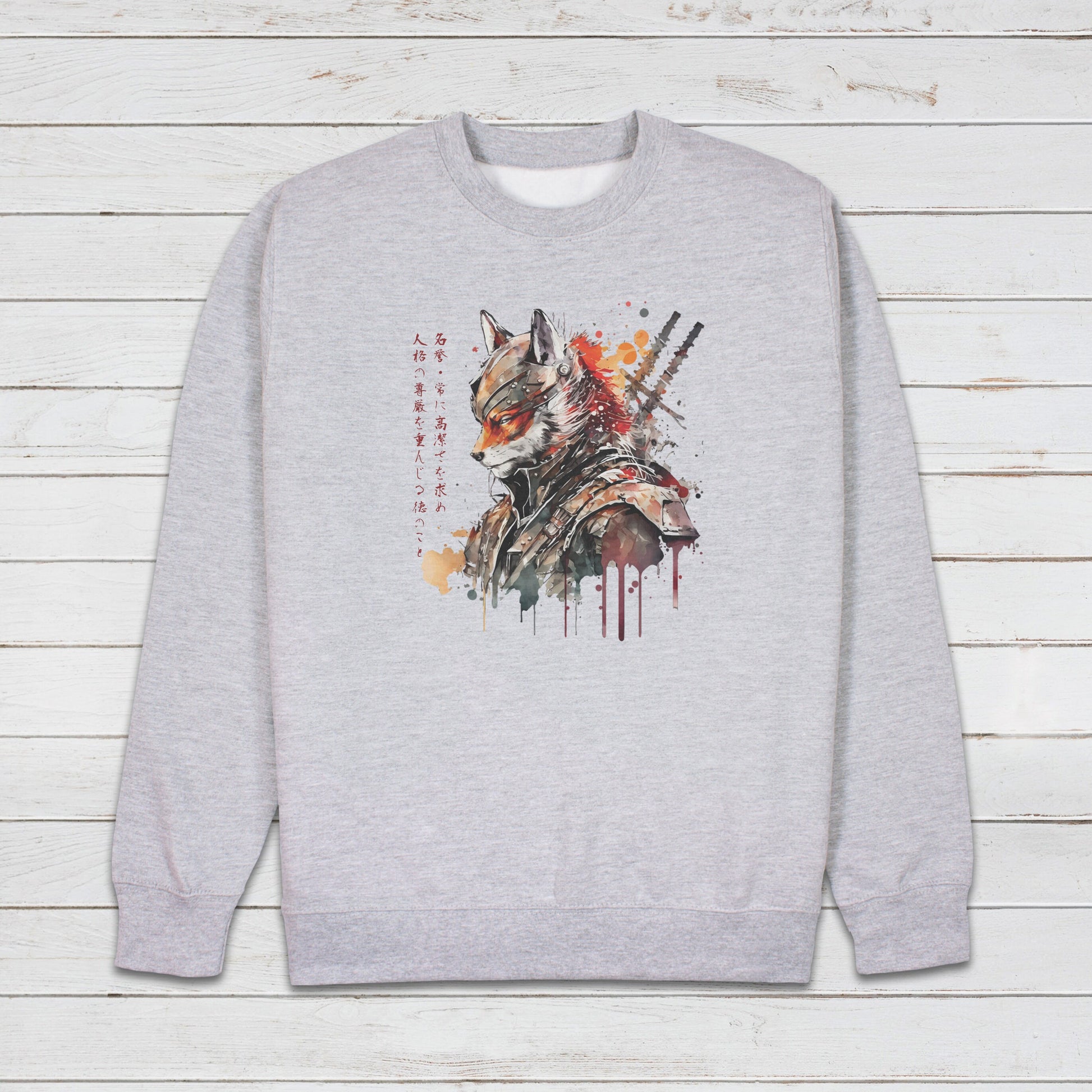 Japanese Samurai Fox Sweatshirt Bushido Honour Kitsune Japan Traditional Ukiyo-e Martial Arts Anime Manga Mens Womens Printed Jumper Top