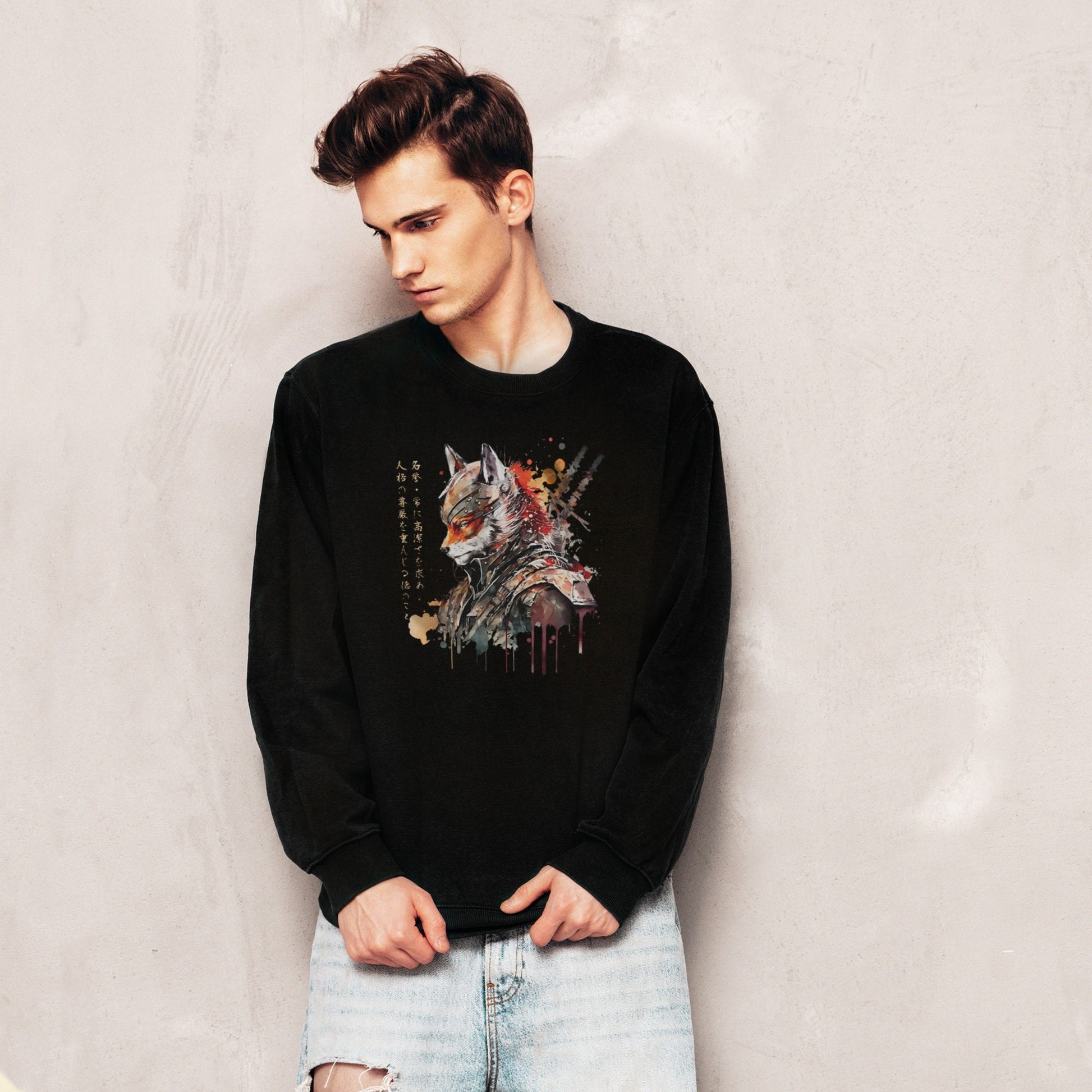 Japanese Samurai Fox Sweatshirt Bushido Honour Kitsune Japan Traditional Ukiyo-e Martial Arts Anime Manga Mens Womens Printed Jumper Top