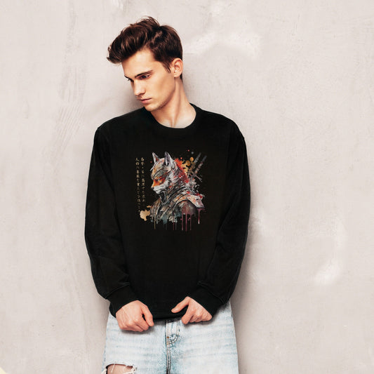 Japanese Samurai Fox Sweatshirt Bushido Honour Kitsune Japan Traditional Ukiyo-e Martial Arts Anime Manga Mens Womens Printed Jumper Top