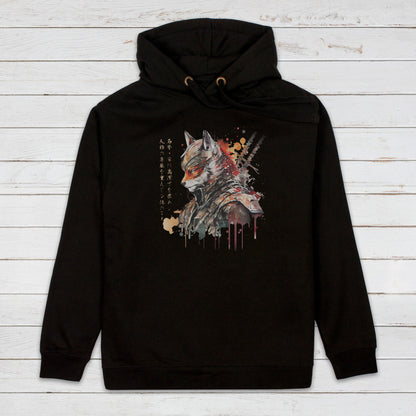 Japanese Samurai Fox Kitsune Hoodie Calligraphy Traditional Art Japan Anime Manga Martial Arts Womens Mens Sweatshirt Printed Hooded Top