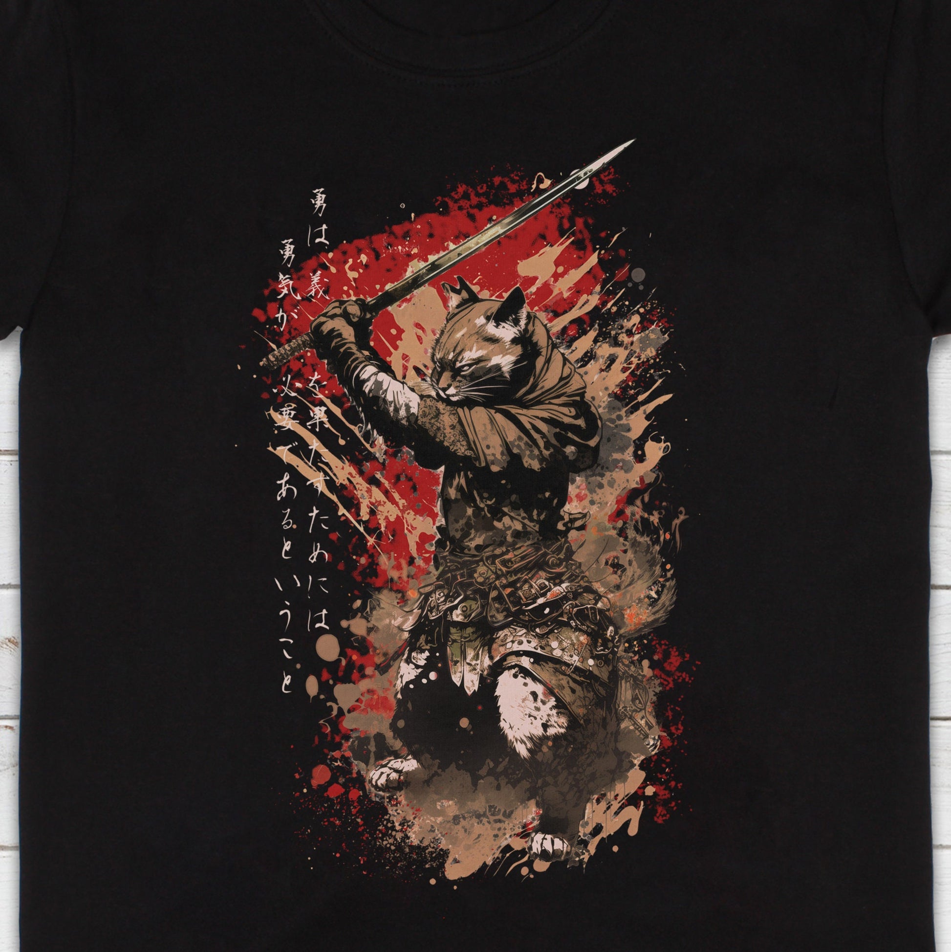 Japanese T Shirt Samurai Cat Bushido Honour Neko Ninja Japan Traditional Ukiyo-e Yoga Martial Arts Anime Manga Dojo Mens Womens Printed Tee
