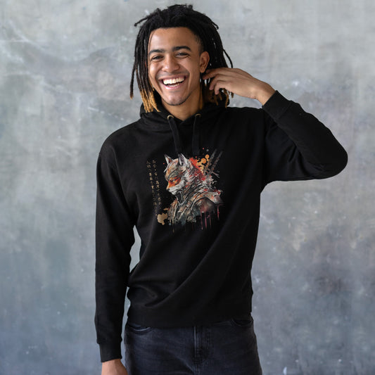 Japanese Samurai Fox Kitsune Hoodie Calligraphy Traditional Art Japan Anime Manga Martial Arts Womens Mens Sweatshirt Printed Hooded Top