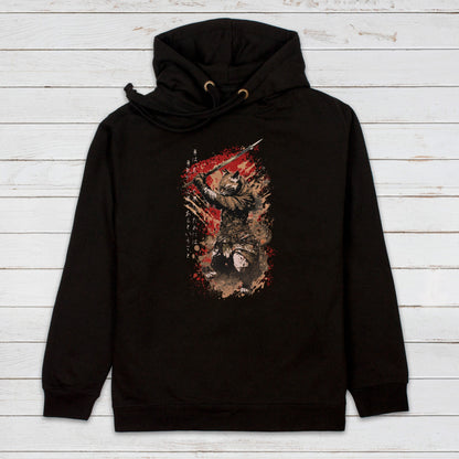 Japanese Samurai Cat Neko Hoodie Calligraphy Traditional Art Courage Yuki Anime Manga Martial Arts Womens Mens Sweatshirt Printed Hooded Top