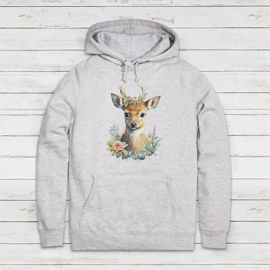 Deer Hoodie Kawaii Cute Doe Cub Fawn Wild Animal Nature Earth Flowers Vegan Y2K Womens Girls Printed Hooded Top Sweatshirt Sweater Gift