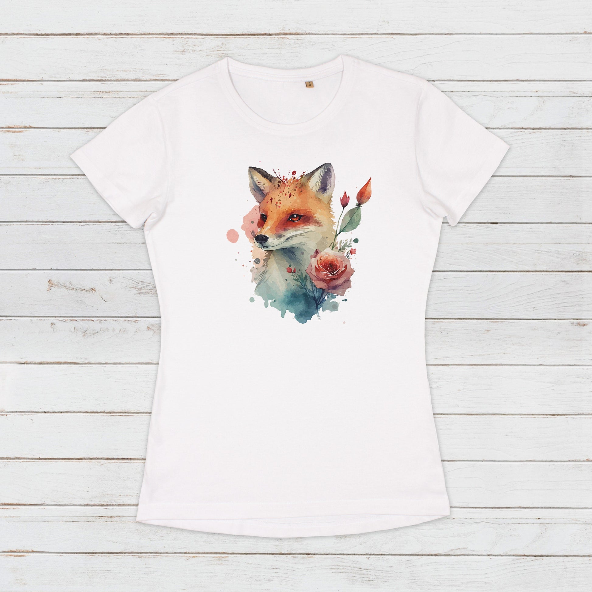 Fox T Shirt Kawaii Cute Kitsune Cub Vixen Wild Animal Nature Earth Flowers Vegan Y2K Pretty Watercolour Art Womens Girls Printed Tee Gift