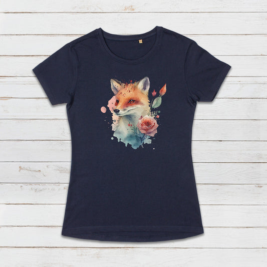 Fox T Shirt Kawaii Cute Kitsune Cub Vixen Wild Animal Nature Earth Flowers Vegan Y2K Pretty Watercolour Art Womens Girls Printed Tee Gift