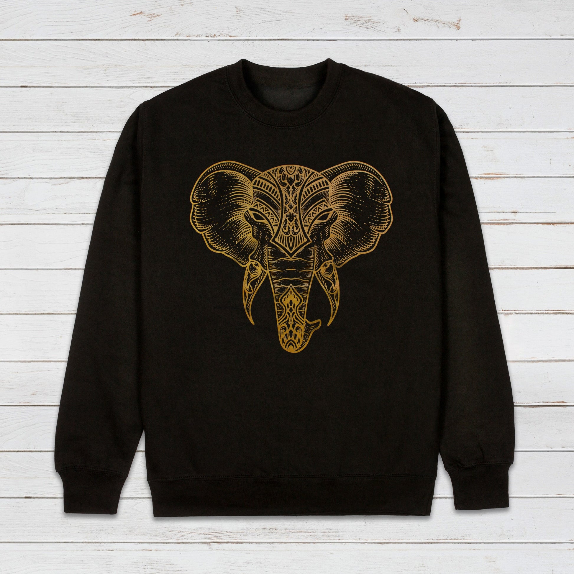 Elephant Art Sweatshirt Traditional Indian Henna Tattoo Gold Print Yoga Inspirational Lotus Mandala Hindu Printed Womens Mens Jumper Top