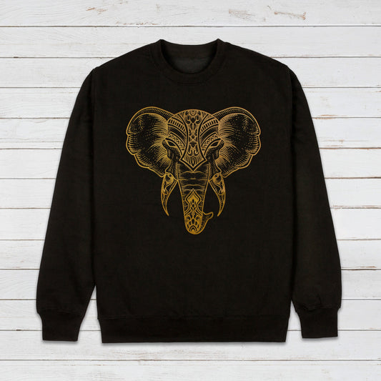 Elephant Art Sweatshirt Traditional Indian Henna Tattoo Gold Print Yoga Inspirational Lotus Mandala Hindu Printed Womens Mens Jumper Top