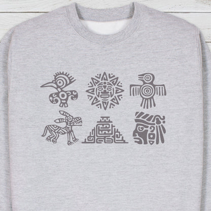 Aztec Symbols Sweatshirt Nature Earth Vegan Y2K Mayan Incan Art Peru Quetzalcoatl Pyramid Mystic Serpent Andes Womens Mens Jumper Sweater