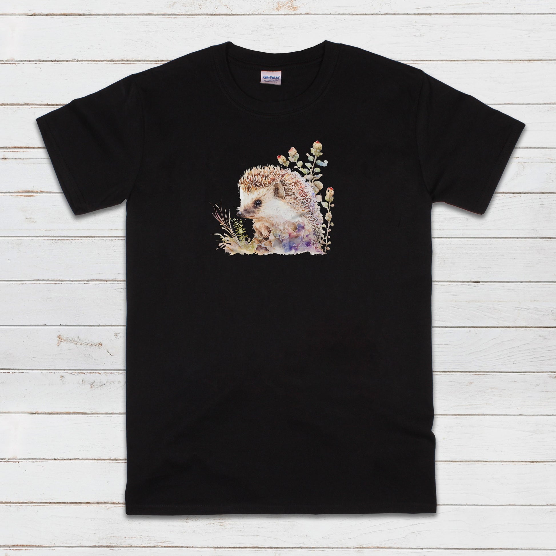 Hedgehog T Shirt Kawaii Cute Wild Baby Animal Cub Nature Earth Flowers Vegan Y2K Pretty Watercolour Art Womens Mens Printed Tee Top Gift