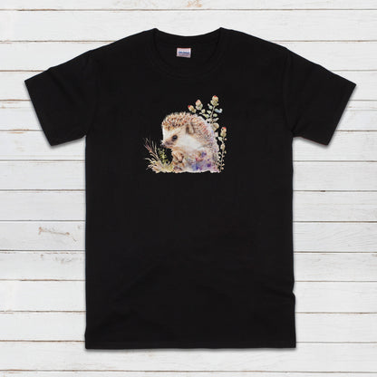 Hedgehog T Shirt Kawaii Cute Wild Baby Animal Cub Nature Earth Flowers Vegan Y2K Pretty Watercolour Art Womens Mens Printed Tee Top Gift
