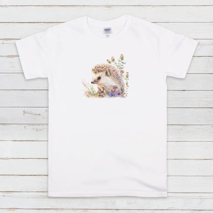 Hedgehog T Shirt Kawaii Cute Wild Baby Animal Cub Nature Earth Flowers Vegan Y2K Pretty Watercolour Art Womens Mens Printed Tee Top Gift