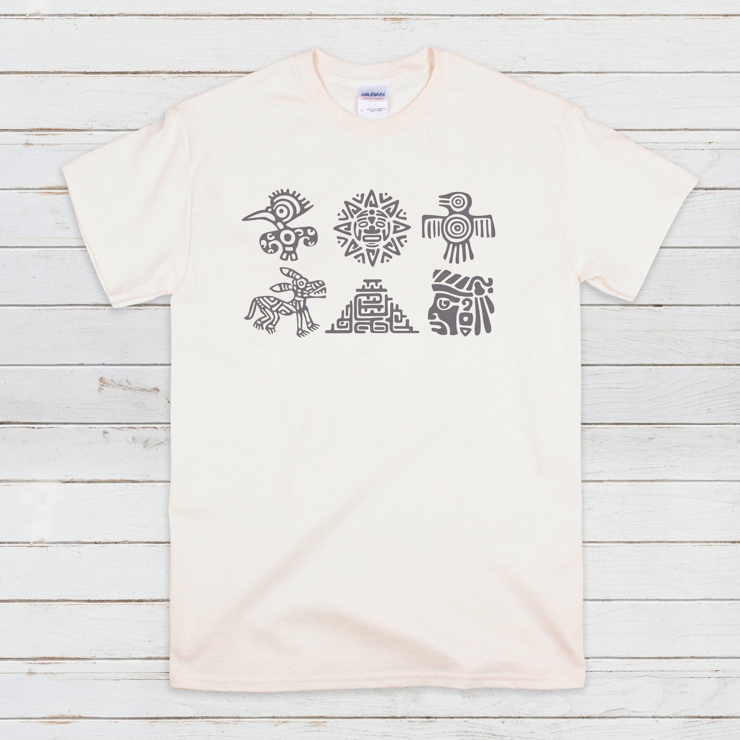 Aztec Symbols T Shirt Nature Earth Vegan Y2K Mayan Incan Art Peru Quetzalcoatl Pyramid Mystic Serpent Andes Womens Mens Printed Tee Top Gift