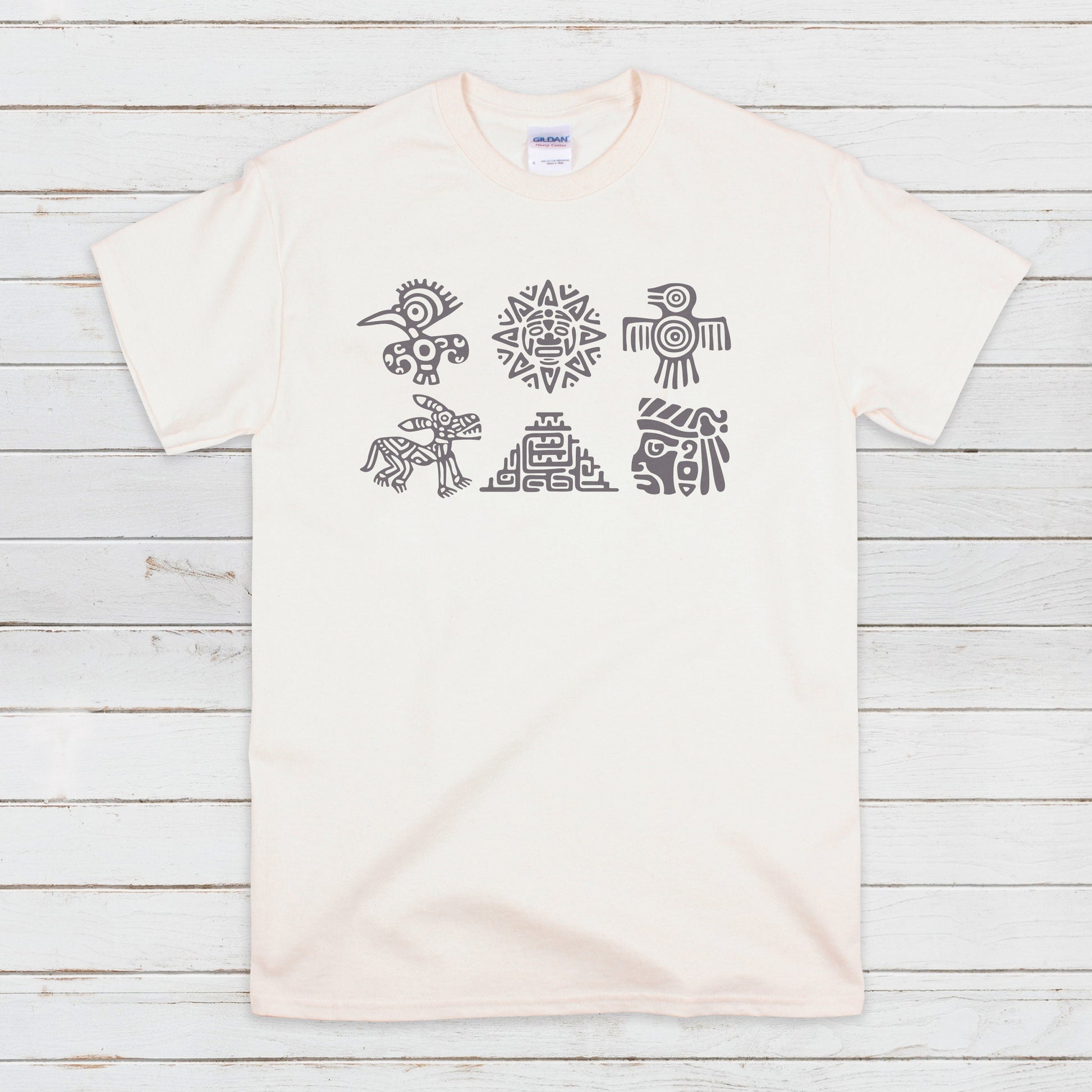 Aztec Symbols T Shirt Nature Earth Vegan Y2K Mayan Incan Art Peru Quetzalcoatl Pyramid Mystic Serpent Andes Womens Mens Printed Tee Top Gift