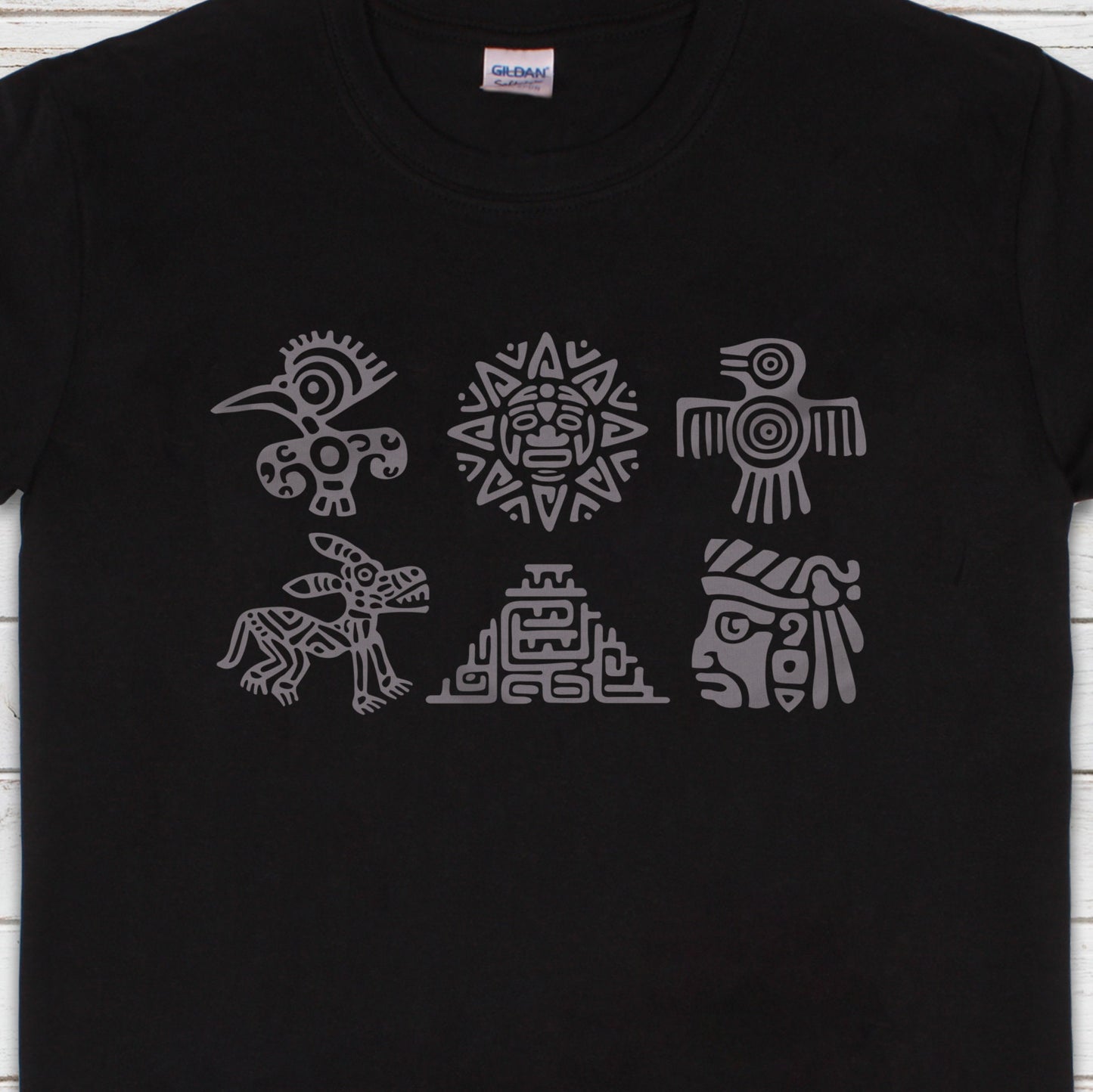 Aztec Symbols T Shirt Nature Earth Vegan Y2K Mayan Incan Art Peru Quetzalcoatl Pyramid Mystic Serpent Andes Womens Mens Printed Tee Top Gift