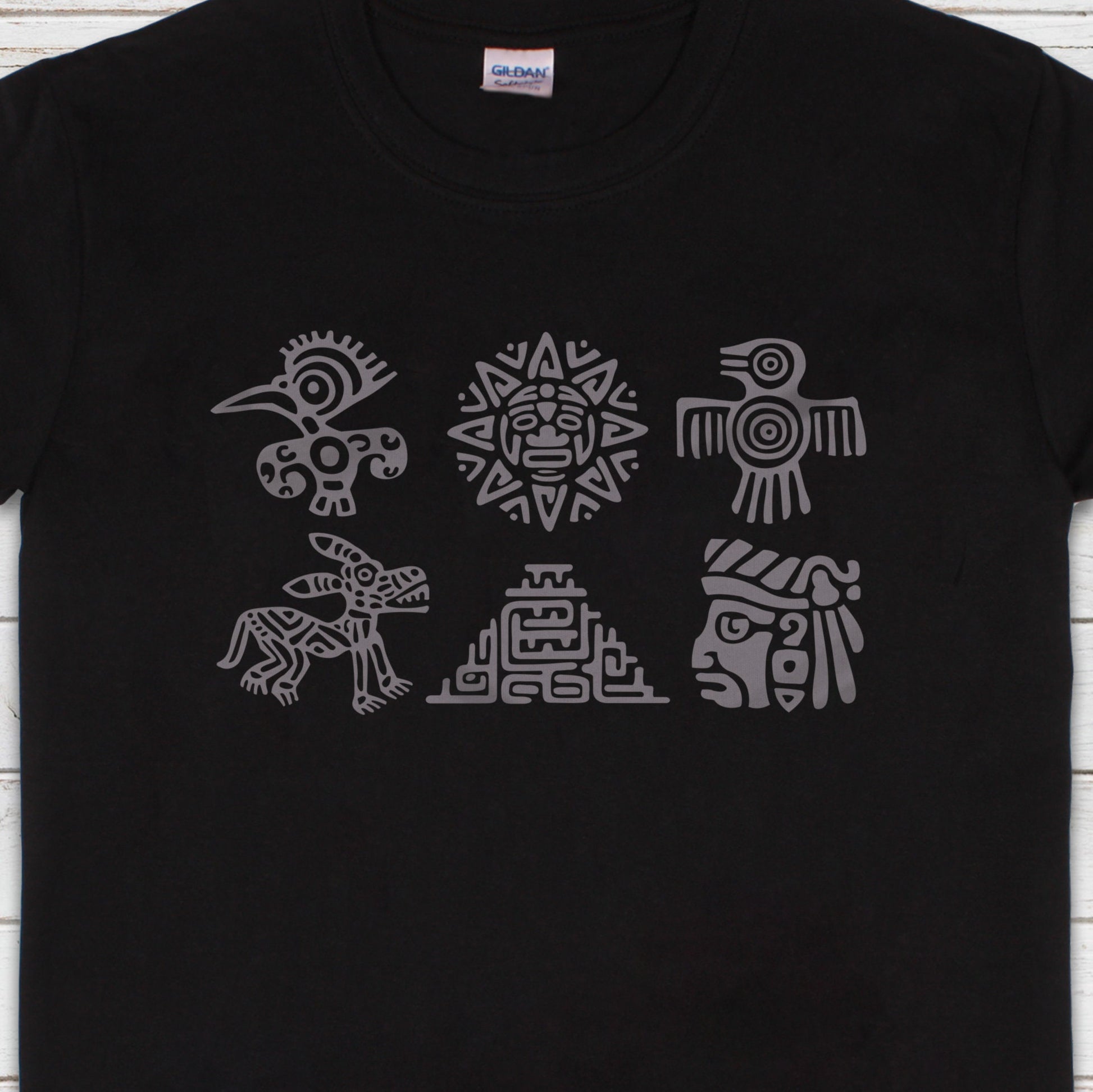 Aztec Symbols T Shirt Nature Earth Vegan Y2K Mayan Incan Art Peru Quetzalcoatl Pyramid Mystic Serpent Andes Womens Mens Printed Tee Top Gift