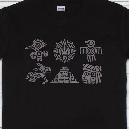 Aztec Symbols T Shirt Nature Earth Vegan Y2K Mayan Incan Art Peru Quetzalcoatl Pyramid Mystic Serpent Andes Womens Mens Printed Tee Top Gift
