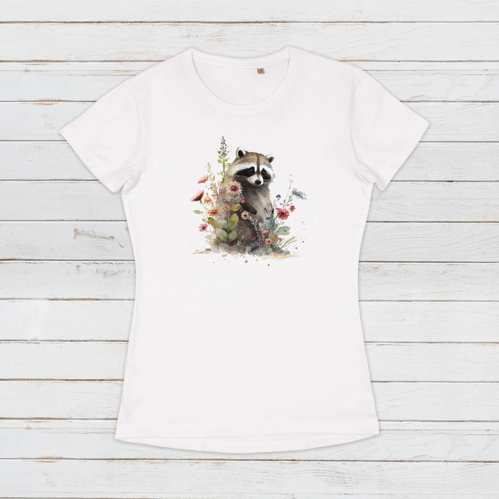 Racoon T Shirt Kawaii Cute Wild Baby Animal Cub Nature Earth Badger Vegan Y2K Trash Panda Watercolour Art Womens Girls Printed Tee Top Gift